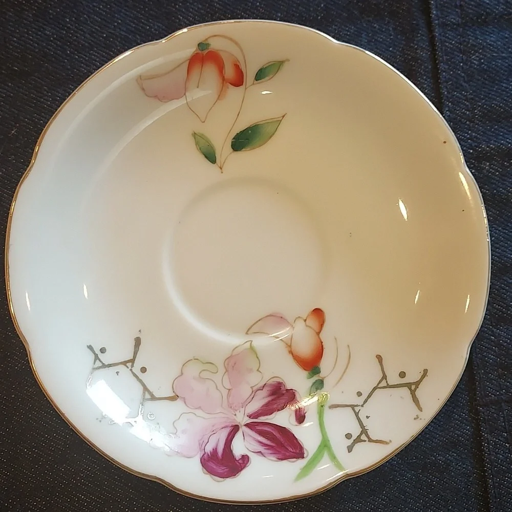 Tea Cup and Saucer made in occupied Japan  Pink White Gold